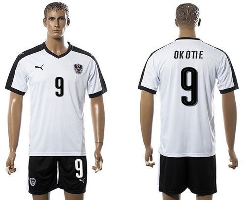 Austria #9 Okotie White Away Soccer Country Jersey - Click Image to Close